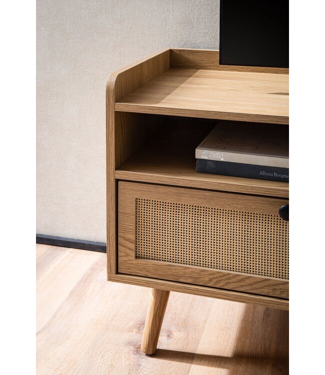 Wohnling Lowboard 120x56x39 cm TV-kast met eiken decor & rotan, design TV-kast hoog met laden, TV-tafel TV-kast opbergruimte, TV-kast woonkamer