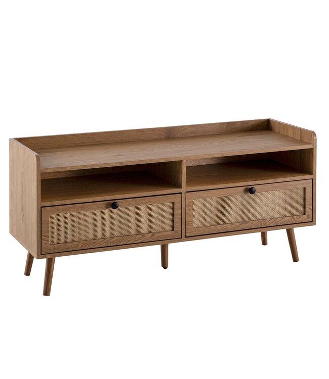 Wohnling Lowboard 120x56x39 cm TV-kast met eiken decor & rotan, design TV-kast hoog met laden, TV-tafel TV-kast opbergruimte, TV-kast woonkamer