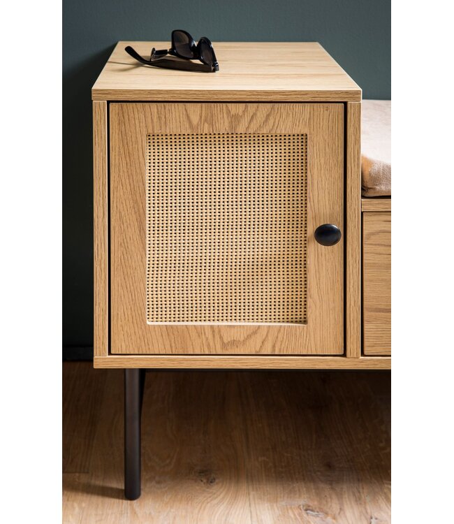 Wohnling schoenenbank met zitting 100x60x38 cm garderobebank eiken decor, rotan bank klein gestoffeerd, smalle gangbank met opbergruimte, gangbank gangmeubel met lade en deur