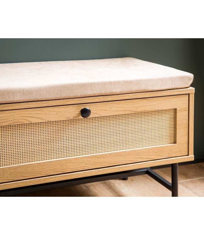 Wohnling schoenenbank met zitting 100x60x38 cm garderobebank eiken decor, rotan bank klein gestoffeerd, smalle gangbank met opbergruimte, gangbank gangmeubel met lade en deur