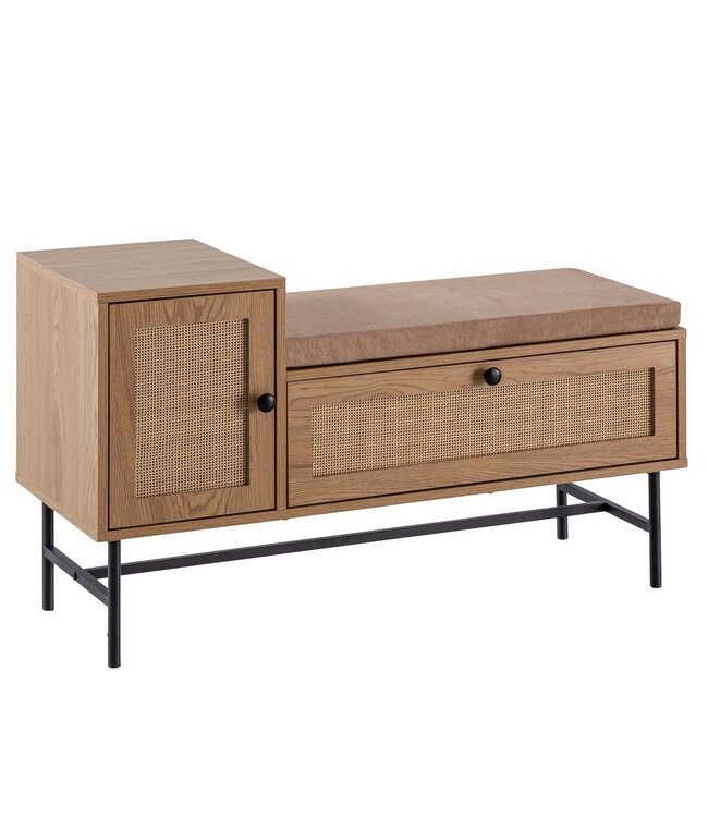 Wohnling schoenenbank met zitting 100x60x38 cm garderobebank eiken decor, rotan bank klein gestoffeerd, smalle gangbank met opbergruimte, gangbank gangmeubel met lade en deur