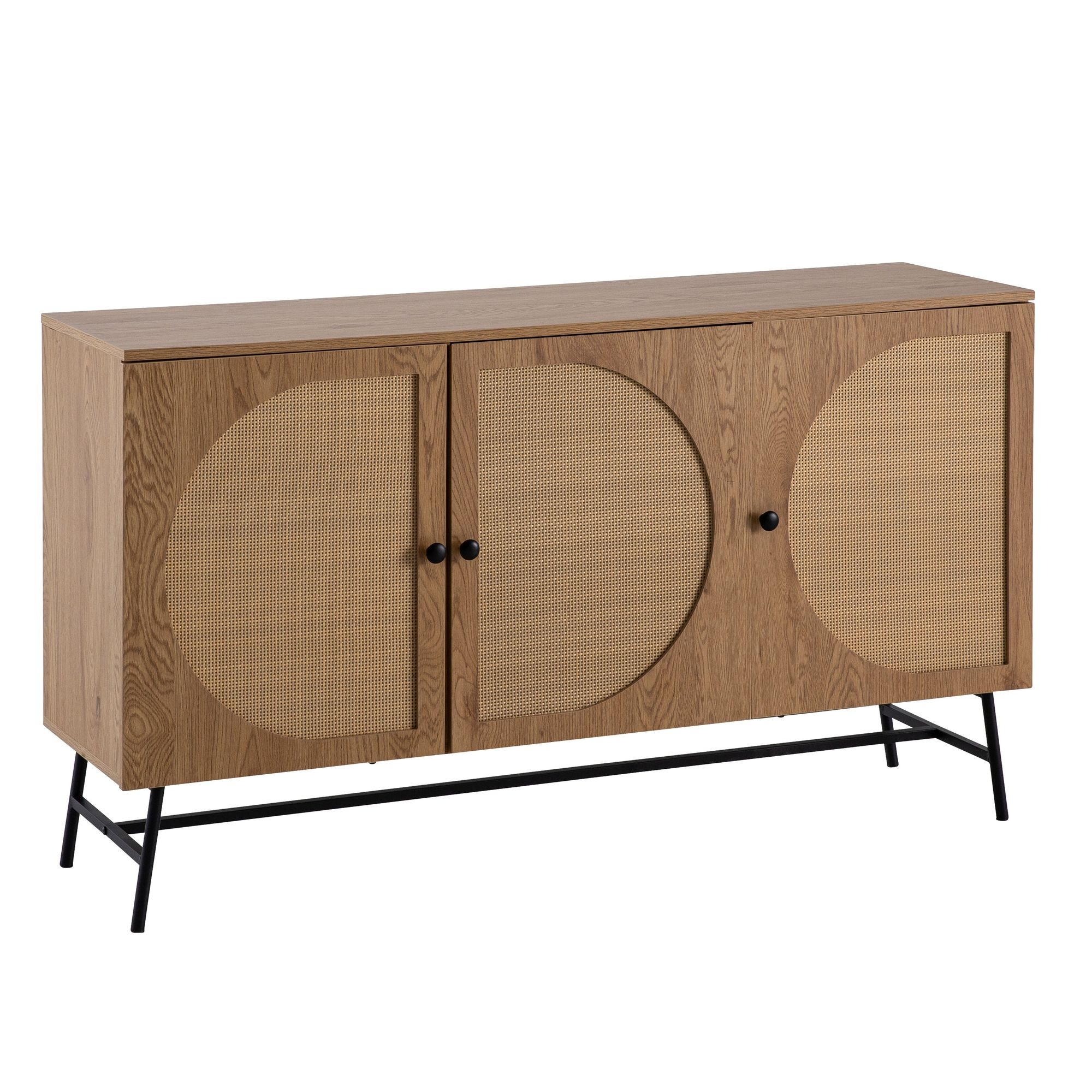 Dressoir eiken 140 cm breed met rotan