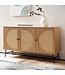Wohnling Dressoir 140x80x39 cm ladekast eiken decor met rotanweefsel moderne, hoge ladekast, staande kast met 3 deuren, dressoir woonkamer