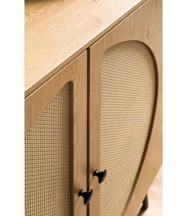 Wohnling Dressoir 80x103x39 cm Hoge kast eiken decor met rotanweefsel Moderne, hoge ladekast, staande kast met 2 deuren, ladekast Dressoir woonkamer