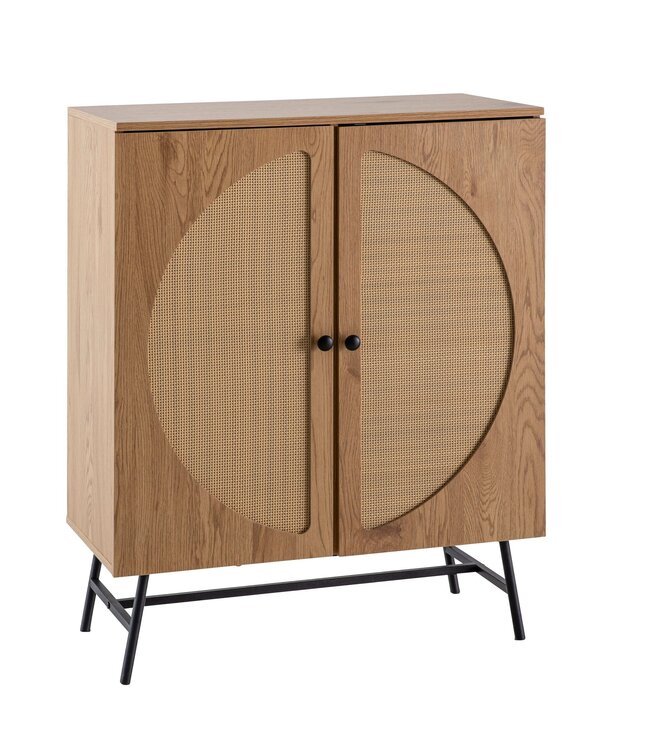 Wohnling Dressoir 80x103x39 cm Hoge kast eiken decor met rotanweefsel Moderne, hoge ladekast, staande kast met 2 deuren, ladekast Dressoir woonkamer