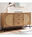 Wohnling dressoir 140x80x40 cm ladekast eiken decor met rotanweefsel moderne, hoge ladekast, staande kast met 2 deuren en 3 laden, dressoir woonkamer