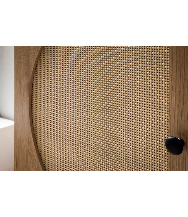 Wohnling dressoir 140x80x40 cm ladekast eiken decor met rotanweefsel moderne, hoge ladekast, staande kast met 2 deuren en 3 laden, dressoir woonkamer