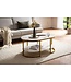 Wohnling salontafel 100x60x45 cm wit met marmerlook, design woonkamertafel rechthoekig, loungebanktafel met plank, moderne salontafel met gouden metalen frame