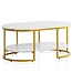 Wohnling salontafel 100x60x45 cm wit met marmerlook, design woonkamertafel rechthoekig, loungebanktafel met plank, moderne salontafel met gouden metalen frame