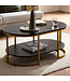 Wohnling salontafel 100x60x45 cm zwart met marmerlook, design woonkamertafel rechthoekig, loungebanktafel met plank, moderne salontafel met gouden metalen frame