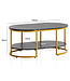 Wohnling salontafel 100x60x45 cm zwart met marmerlook, design woonkamertafel rechthoekig, loungebanktafel met plank, moderne salontafel met gouden metalen frame