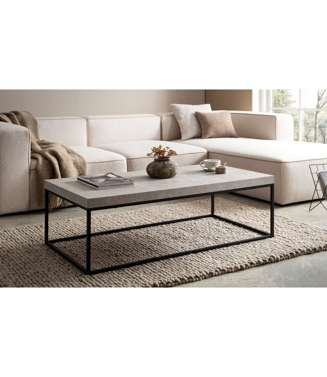 Wohnling salontafel 120x60x38 cm zandkleurige salontafel in steenlook modern, design woonkamertafel rechthoekig, lounge salontafel beige, salontafel metalen poten groot