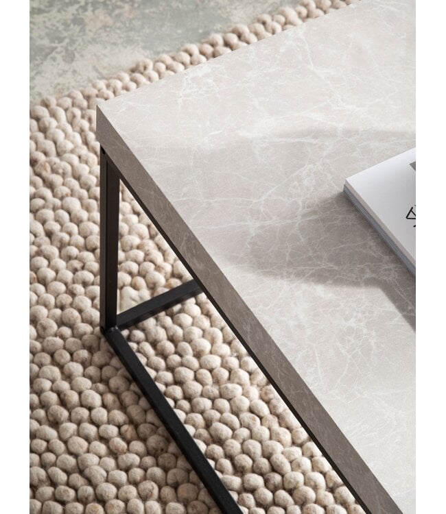 Wohnling salontafel 120x60x38 cm zandkleurige salontafel in steenlook modern, design woonkamertafel rechthoekig, lounge salontafel beige, salontafel metalen poten groot
