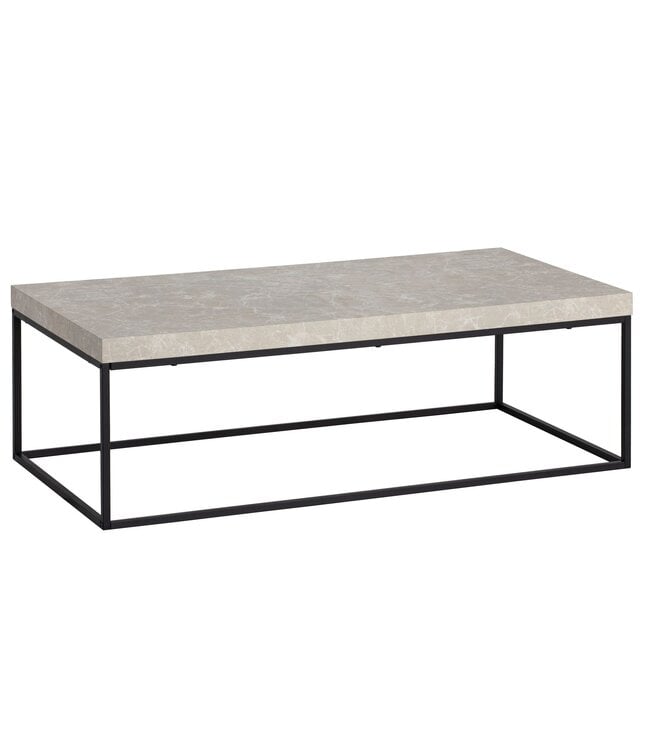 Wohnling salontafel 120x60x38 cm zandkleurige salontafel in steenlook modern, design woonkamertafel rechthoekig, lounge salontafel beige, salontafel metalen poten groot