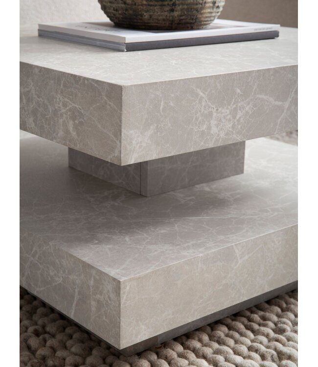 Wohnling salontafel 60x60x34 cm zandkleurige salontafel in steenlook modern, design woonkamertafel met opbergruimte vierkant, loungebank tafel beige, salontafel klein