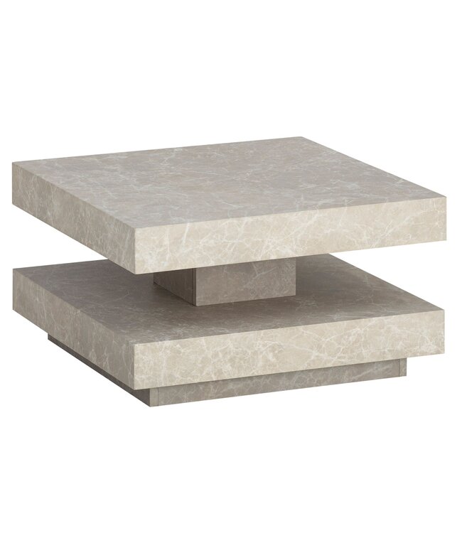 Wohnling salontafel 60x60x34 cm zandkleurige salontafel in steenlook modern, design woonkamertafel met opbergruimte vierkant, loungebank tafel beige, salontafel klein