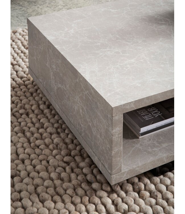 Wohnling salontafel 100x50x25 cm zandkleurige salontafel in steenlook modern, design woonkamertafel rechthoekig met opbergruimte, salontafel beige eenvoudig, salontafel groot