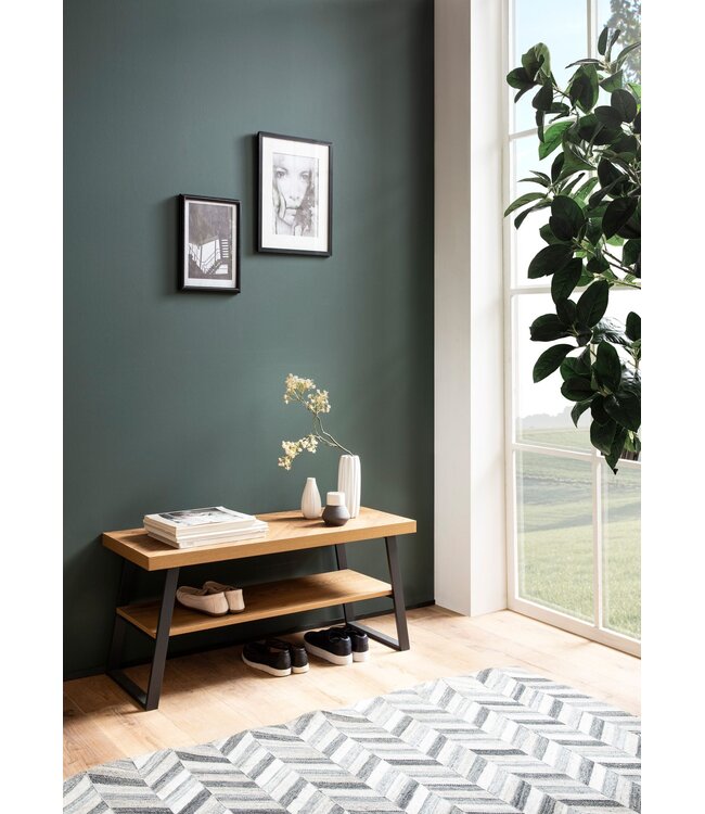 Wohnling schoenenbank 100x41x40 cm kapstokbank eiken decor, visgraatpatroon kleine bank, smalle gangbank met opbergruimte, gangbank gangmeubel met plank