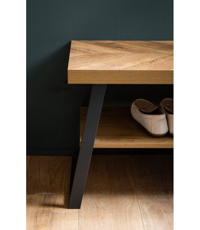 Wohnling schoenenbank 100x41x40 cm kapstokbank eiken decor, visgraatpatroon kleine bank, smalle gangbank met opbergruimte, gangbank gangmeubel met plank