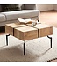 Wohnling salontafel acacia massief hout 60x60x40 cm vierkant met metalen frame, kleine salontafel kubusvorm, woonkamertafel bank modern, salontafel kubus bruin/zwart