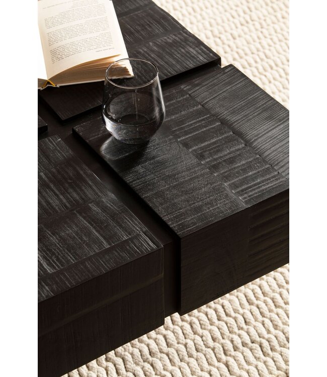 Wohnling salontafel mango massief hout 60x60x40 cm vierkant met metalen frame, kleine salontafel kubusvorm, woonkamertafel bank modern, salontafel kubus zwart