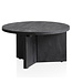 Wohnling salontafel 60x60x33 cm mango massief hout zwarte salontafel rond, design woonkamertafel driepoot, salontafel woonkamer laag modern met natuurlijke houtnerf