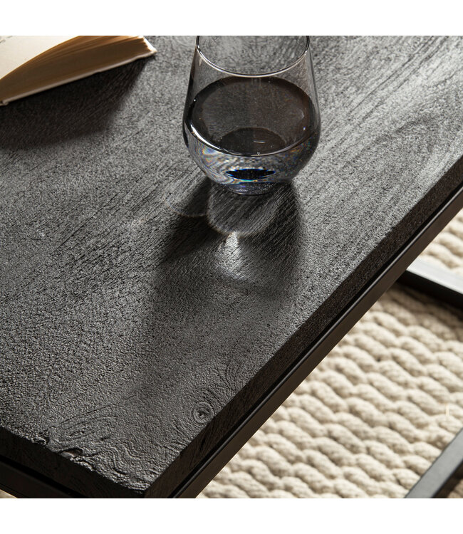 Wohnling salontafel 60x60x35 cm mango massief hout / metaal zwart salontafel vierkant, design woonkamertafel met natuurlijke houtnerf, salontafel woonkamer modern
