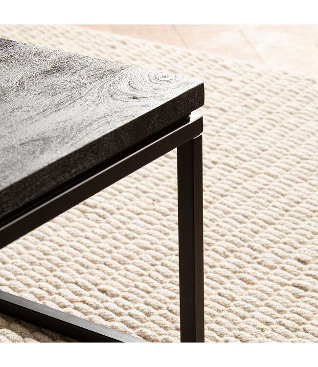 Wohnling salontafel 60x60x35 cm mango massief hout / metaal zwart salontafel vierkant, design woonkamertafel met natuurlijke houtnerf, salontafel woonkamer modern