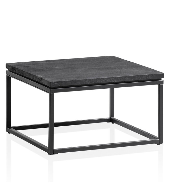 Wohnling salontafel 60x60x35 cm mango massief hout / metaal zwart salontafel vierkant, design woonkamertafel met natuurlijke houtnerf, salontafel woonkamer modern