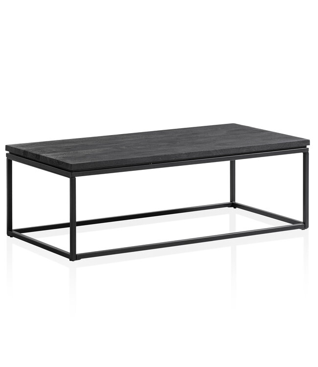 Wohnling salontafel 120x60x40 cm mango massief hout / metaal zwarte salontafel rechthoekig, design woonkamertafel met natuurlijke houtnerf, salontafel woonkamer modern