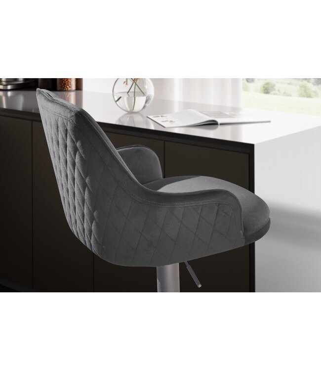Wohnling barkruk fluwelen zwarte kruk met rugleuning 86 - 106 cm, keukenkruk in hoogte verstelbaar modern 100 kg, barkruk tegenkruk met metalen trompetonderstel, bistrokruk gevoerd met armleuning