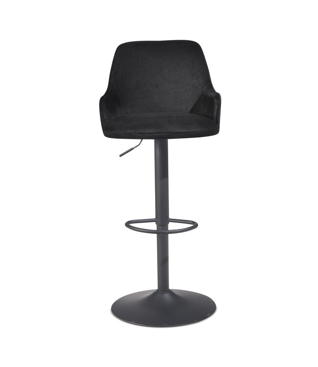 Wohnling barkruk fluwelen zwarte kruk met rugleuning 86 - 106 cm, keukenkruk in hoogte verstelbaar modern 100 kg, barkruk tegenkruk met metalen trompetonderstel, bistrokruk gevoerd met armleuning