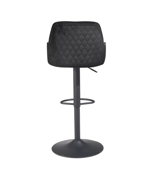Wohnling barkruk fluwelen zwarte kruk met rugleuning 86 - 106 cm, keukenkruk in hoogte verstelbaar modern 100 kg, barkruk tegenkruk met metalen trompetonderstel, bistrokruk gevoerd met armleuning