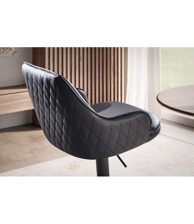 Wohnling barkruk kunstleer zwart kruk met rugleuning 86 - 106 cm, keukenkruk in hoogte verstelbaar modern 100 kg, barkruk tegenkruk met metalen trompetonderstel, bistrokruk gevoerd met armleuning
