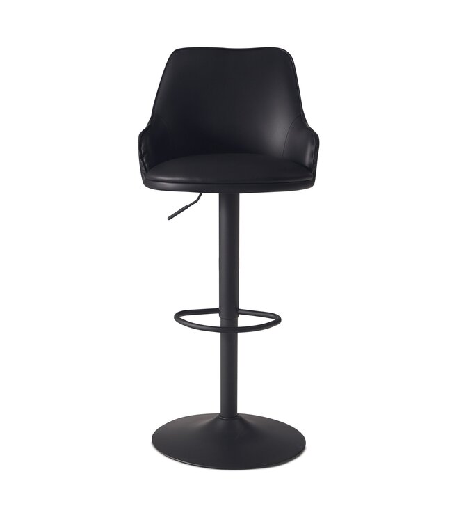 Wohnling barkruk kunstleer zwart kruk met rugleuning 86 - 106 cm, keukenkruk in hoogte verstelbaar modern 100 kg, barkruk tegenkruk met metalen trompetonderstel, bistrokruk gevoerd met armleuning