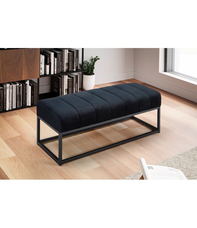 Wohnling bank fluweel zwart 108x40x40 cm hal gestoffeerde bank met metalen frame, design bedbank slaapkamer gewatteerd, gangbank kledingkast bank modern
