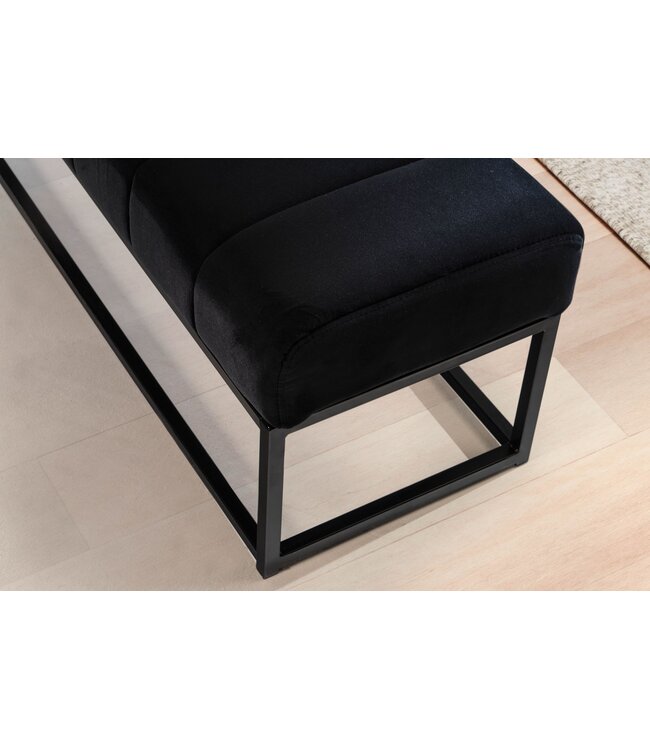 Wohnling bank fluweel zwart 108x40x40 cm hal gestoffeerde bank met metalen frame, design bedbank slaapkamer gewatteerd, gangbank kledingkast bank modern