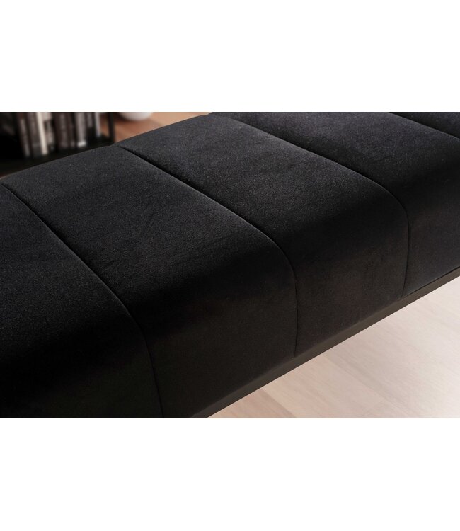Wohnling bank fluweel zwart 108x40x40 cm hal gestoffeerde bank met metalen frame, design bedbank slaapkamer gewatteerd, gangbank kledingkast bank modern