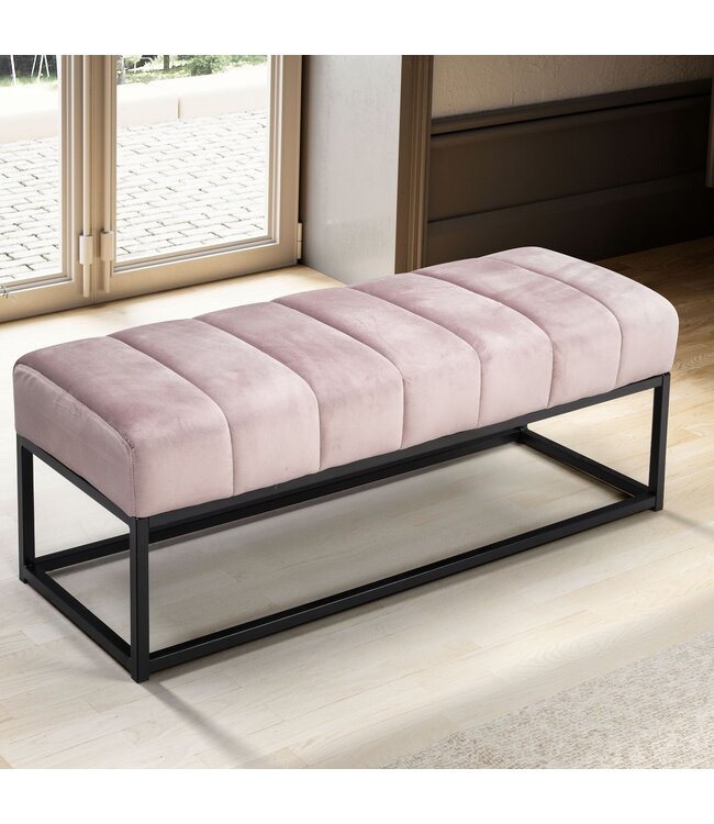 Wohnling bank fluweel roze 108x40x40 cm hal gestoffeerde bank met metalen frame, design bedbank slaapkamer gewatteerd, gangbank kledingkast bank modern