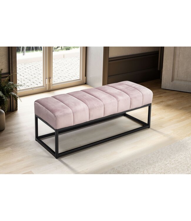 Wohnling bank fluweel roze 108x40x40 cm hal gestoffeerde bank met metalen frame, design bedbank slaapkamer gewatteerd, gangbank kledingkast bank modern