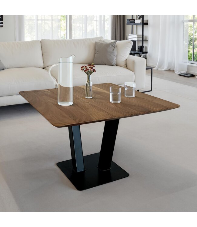 Wohnling Salontafel 60x60x40 cm Acacia Massief Houten Metalen Salontafel Vierkant, Design Woonkamertafel met Natuurlijke Houtnerf, Industriële Salontafel Woonkamer Modern