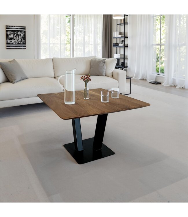 Wohnling Salontafel 60x60x40 cm Acacia Massief Houten Metalen Salontafel Vierkant, Design Woonkamertafel met Natuurlijke Houtnerf, Industriële Salontafel Woonkamer Modern