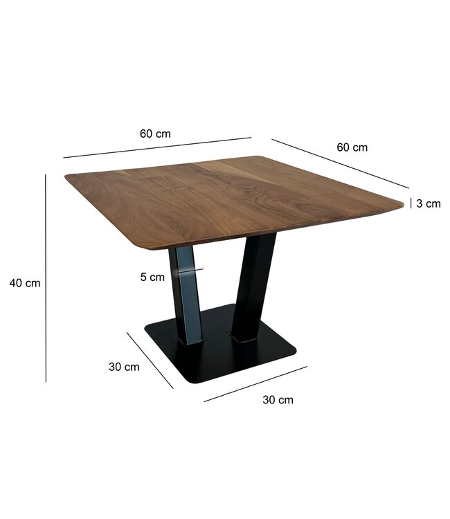 Wohnling Salontafel 60x60x40 cm Acacia Massief Houten Metalen Salontafel Vierkant, Design Woonkamertafel met Natuurlijke Houtnerf, Industriële Salontafel Woonkamer Modern