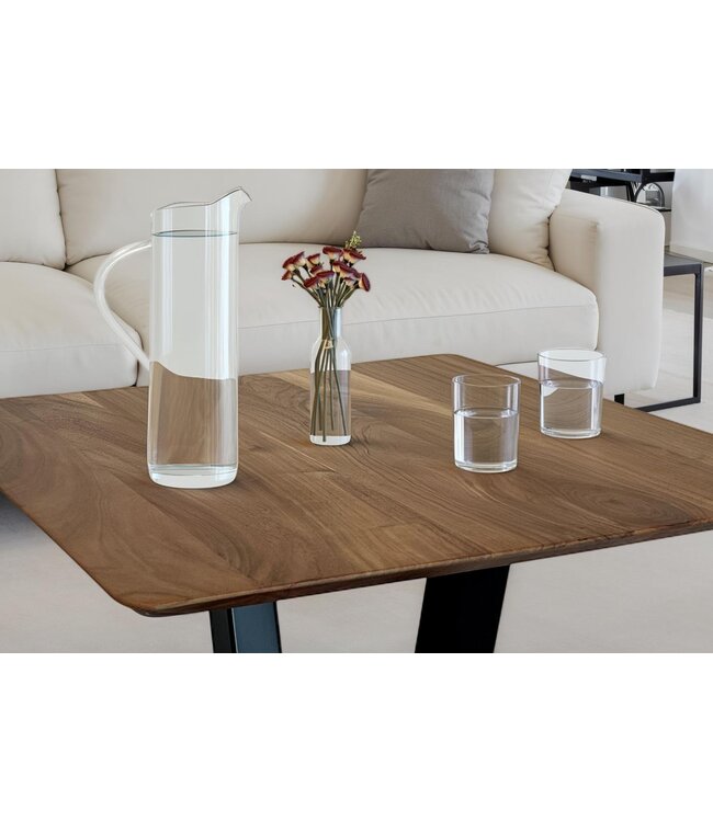 Wohnling Salontafel 60x60x40 cm Acacia Massief Houten Metalen Salontafel Vierkant, Design Woonkamertafel met Natuurlijke Houtnerf, Industriële Salontafel Woonkamer Modern