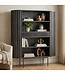 Wohnling Boekenkast Massief Hout Mango 105x122 cm Lamellen Design Zwart - Open Staand Rek met Lade - Opbergrek Metalen Poten - Woonkamerrek - Kleine Kast Rek Handgemaakt