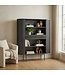 Wohnling Boekenkast Massief Hout Mango 105x122 cm Lamellen Design Zwart - Open Staand Rek met Lade - Opbergrek Metalen Poten - Woonkamerrek - Kleine Kast Rek Handgemaakt