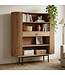 Wohnling Boekenkast Massief Acaciahout 105x122 cm Lamellen Design - Open Staand Rek met Lade - Opbergrek Metalen Poten - Woonkamerrek - Kleine Kast Rek Handgemaakt