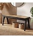 Wohnling Zitbank Rotan Acacia Massief Hout 120cm Zwart - Design Houten Bank Weens Vlechtwerk - Bedbank Halbank Retro - Eetkamerbank Handgemaakt