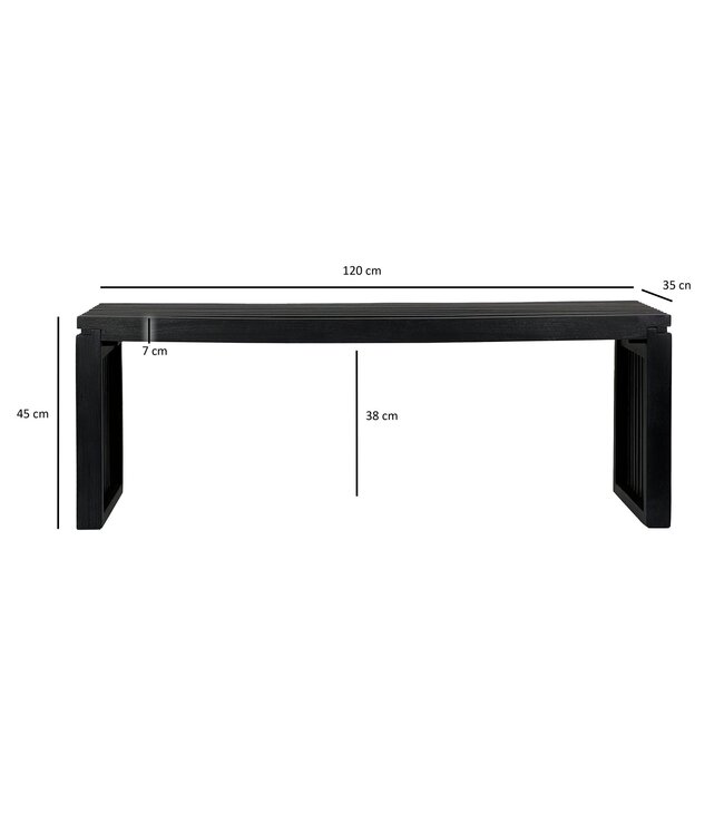 Wohnling Bank 120 cm van zwart massief acaciahout, kledingkastbank & bedbank modern, halbank hout voor entree slaapkamer woonkamer