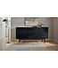 Wohnling Dressoir 160x81x42 cm Acacia Massief Houten Ladekast Zwart, Hoge Moderne Ladekast, Vrijstaande Kast met 2 Deuren en 3 Laden, Woonkamer Dressoir